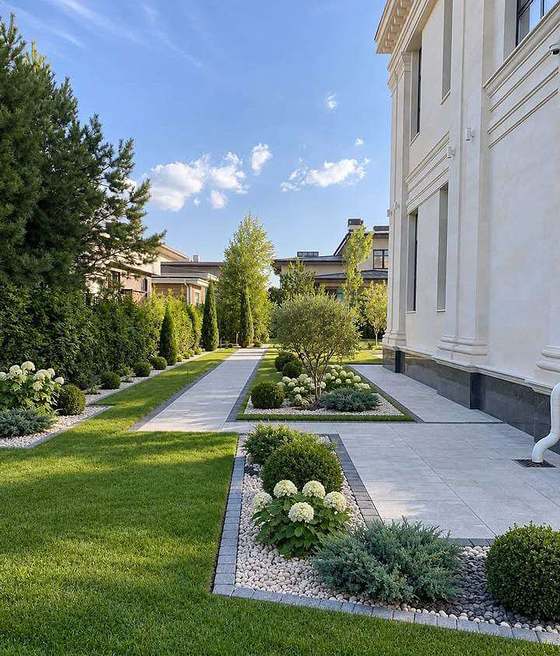 Estate garden design with paved walkways, Waterkloof