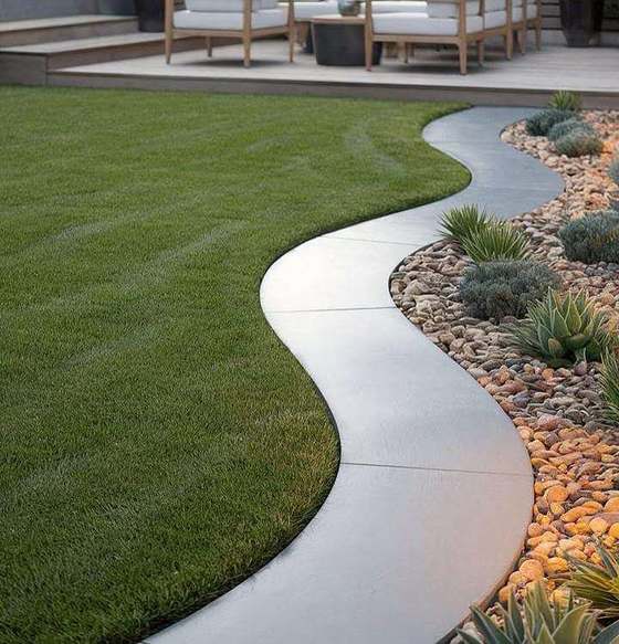 Curved path and rock garden design, Midstream Estate